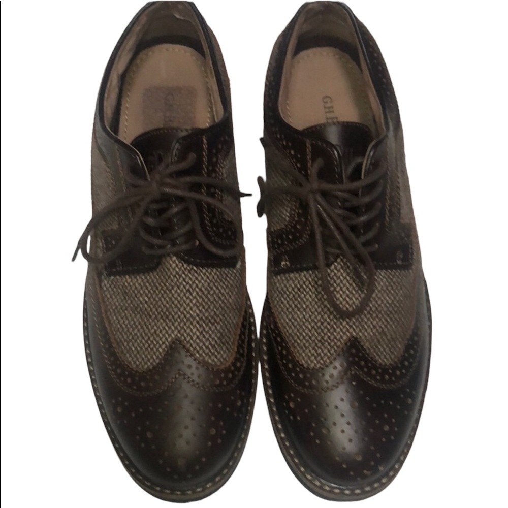 Mens Bremmer 9D Wingtip‎ Oxford Dress Shoes Brown Herringbone Tweed Leather